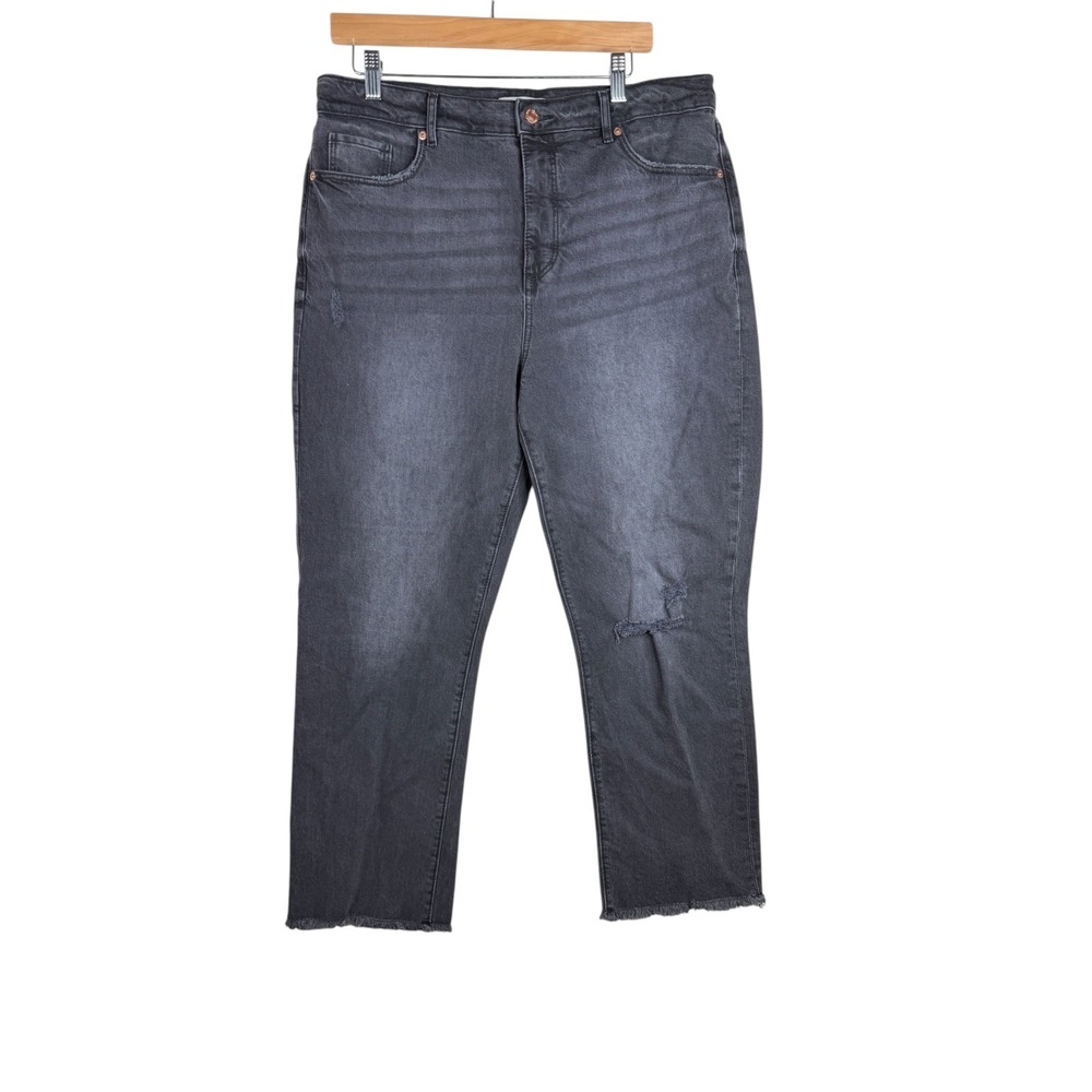 LOFT The Straight Crop Distressed Jeans size 12/31 Black‎